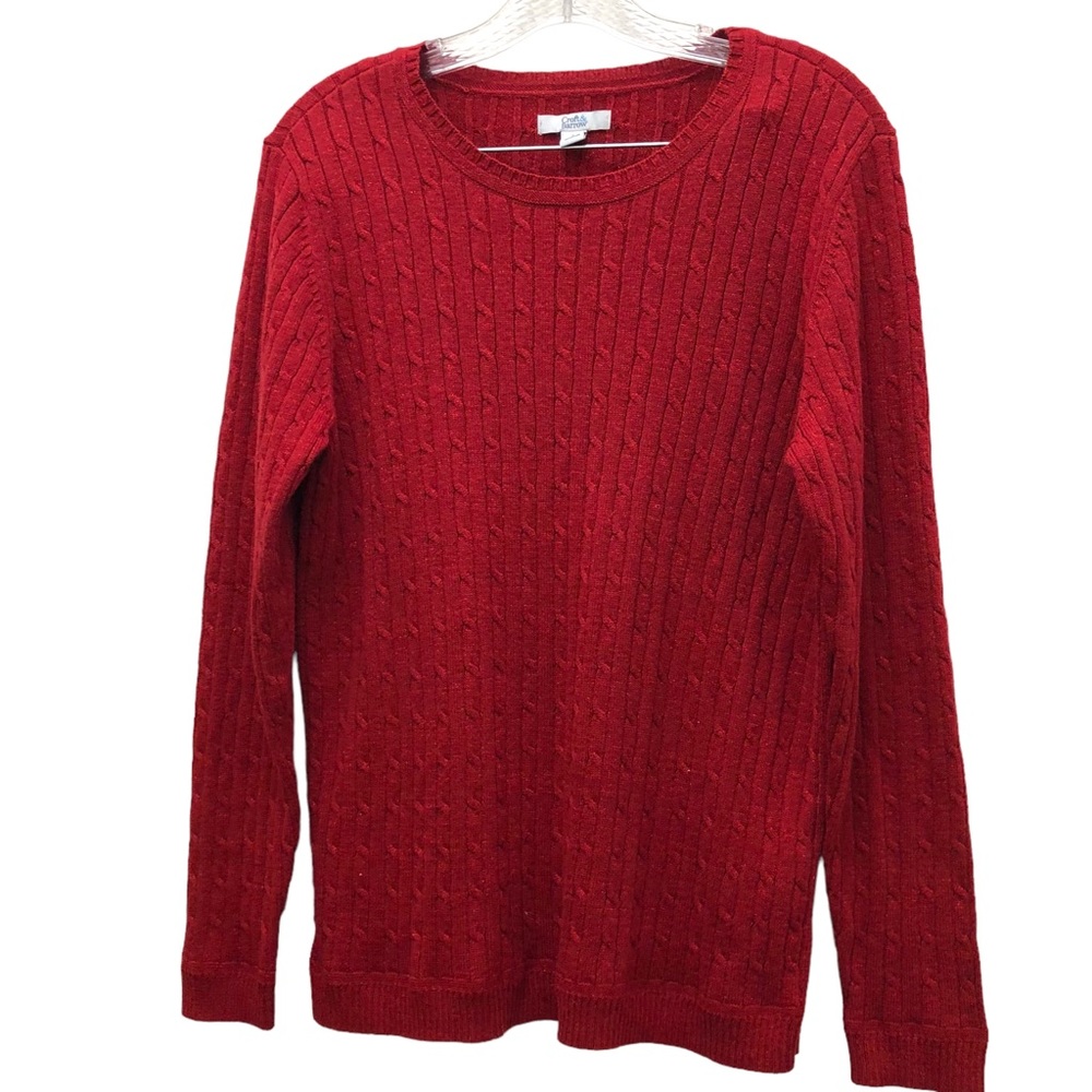 Croft & Barrow Sequined Scoop Neck Long Sleeve Knit Sweater Women's Size L Red